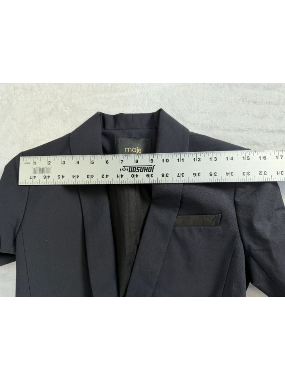 Maje Womens Wool Blazer Jacket Lambskin Leather Trim Fitted Black Size 36/S - Picture 6 of 11